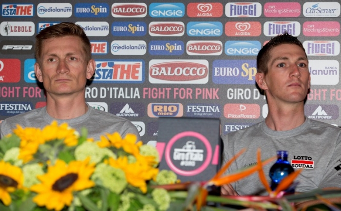 Пресс-конференция Андре Грайпеля и Юргена Ван ден Брука перед стартом на Джиро д'Италия-2015