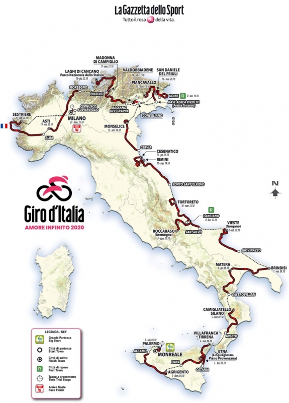 Джиро д'Италия-2020. Альтиметрия маршрута