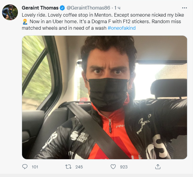 У Геранта Томаса украли велосипед во время тренировки
