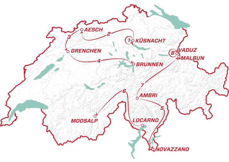 Тур Швейцарии-2022. Маршрут