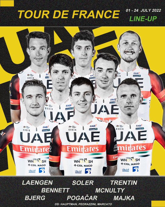 Тадей Погачар с командой UAE Team Emirates поборется за третью победу на Тур де Франс